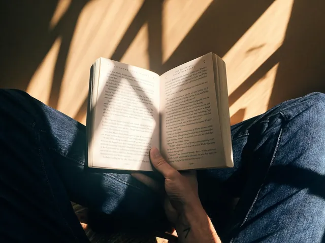 An open book being read in natural light